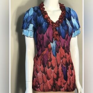 Alberto Makali Womens Size X Large Multi-Color Short Sleeve Crinkle stretch top